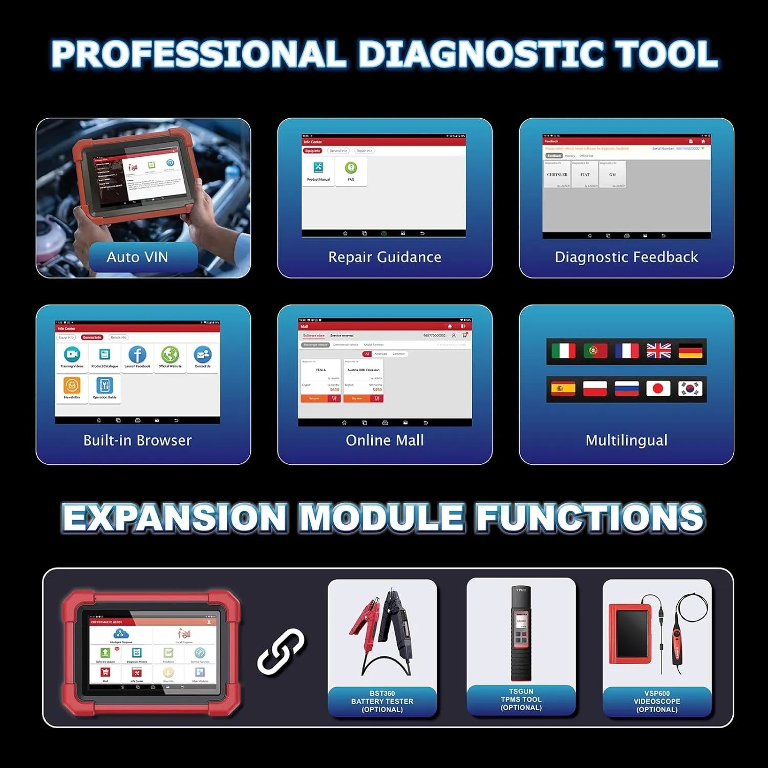 Escáner Automotriz LAUNCH CRP919 MAX Bluetooth + Programador de Sensores i-TPMS