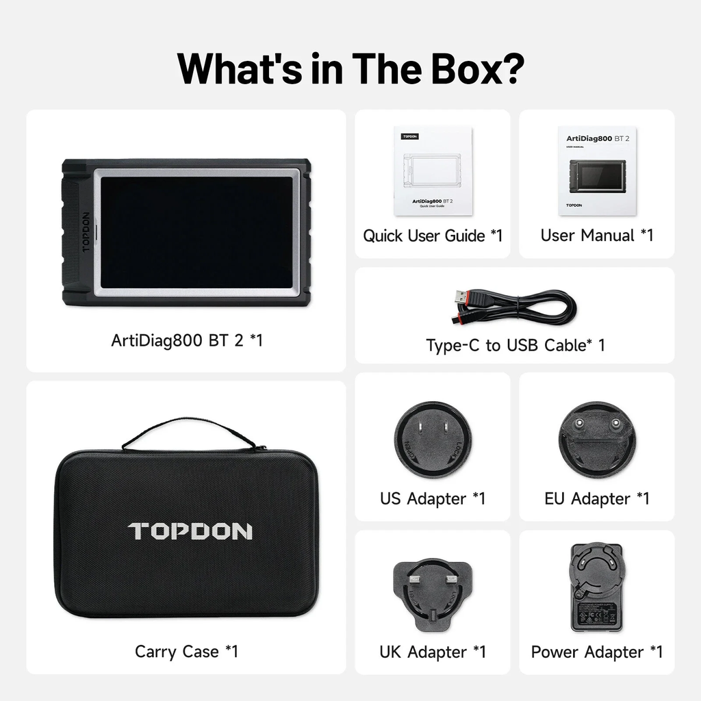 TOPDON ArtiDiag800 BT 2 V2.0 – Escáner Automotriz Bluetooth CAN FD, 28 Servicios – equipamiento